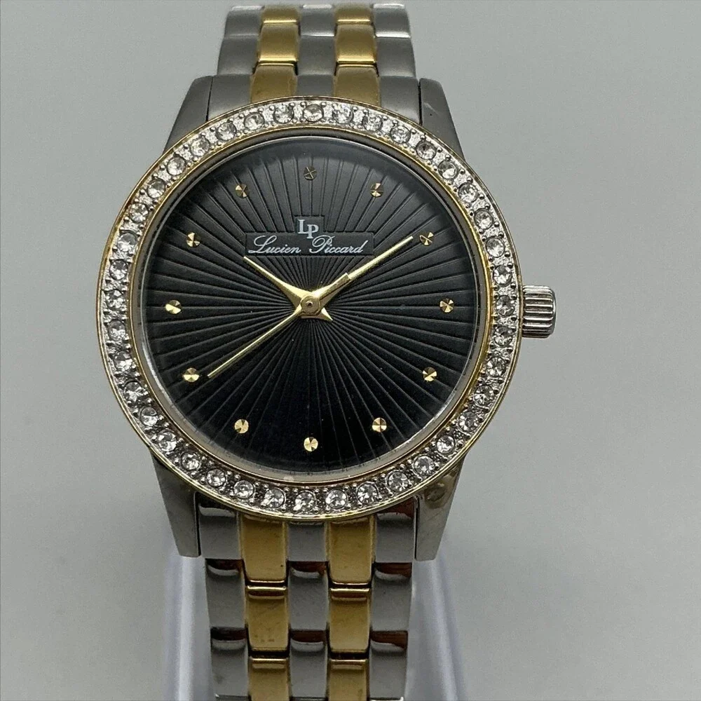 Lucien Piccard Monte Velan Women Watch 31mm Black Dial Two Tone New Battery 6.5